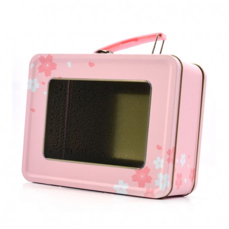 Bespoke Pink Cute Rectangle Tin Box See Through Window Gift Tin Can With Handle