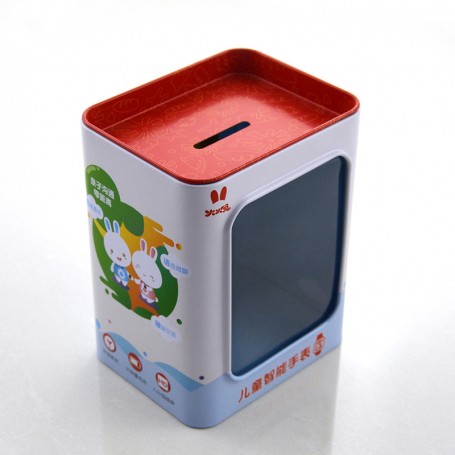kids gift packaging box coin bank saving metal box window tin box