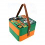 Caja de lata de dulces de regalo con asa