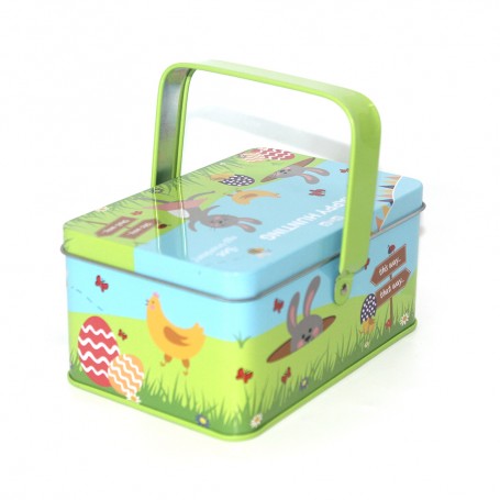 Cartoon Packaging Rectangle Tin Handle Hinged Tin Metal Lunch Box Empty Handle Tin Can Manufacturer
