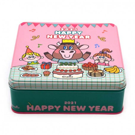 Custom printed cute 2021 new year gift candy biscuit tin box