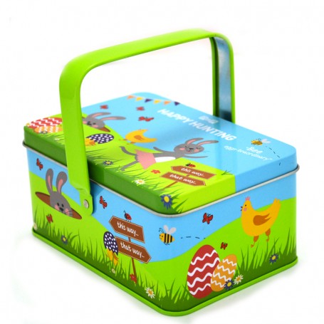 Cartoon rectangular bento tin box with handle