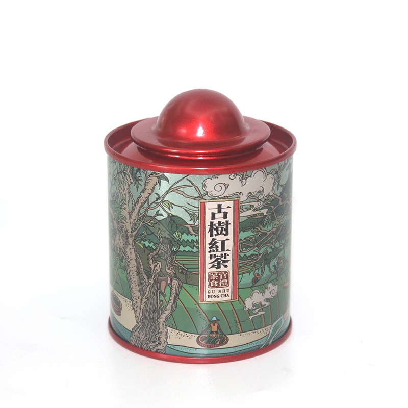 Luxury design small opening round tea tin can with lid