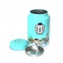 Round green tea tin can with double lid