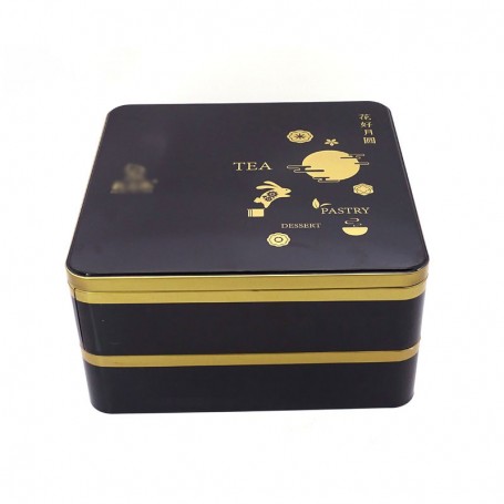 Custom Square Shape Double Layer Mooncake Cookie Tin Box