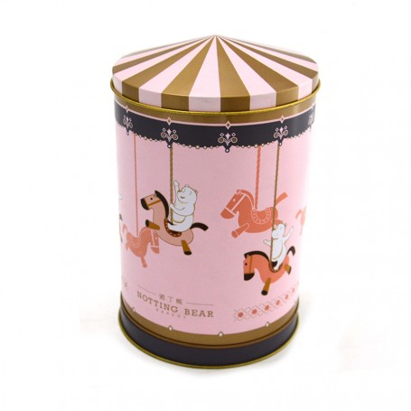 Vintage merry go round music tin can round musical cookie tin rotating carrousel tin box