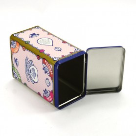 Customized pink rectangular coffee tin can with hinged lid