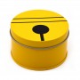 Round yellow metal tin box for steam cookies, chocolates, candy boxes