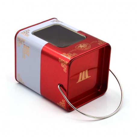 Rectangular empty candy tin box with transparent window