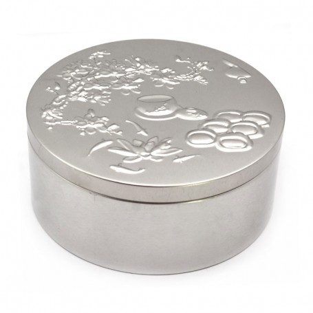 Silver Metal Tin - Large Container, Chocolate Tin, Cookie Tin, Pencil Box, 5.9x2.5 Inches