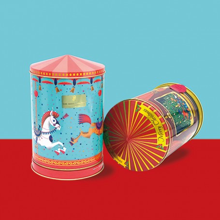 Boîte en fer blanc à musique carrousel vide en gros avec couvercle