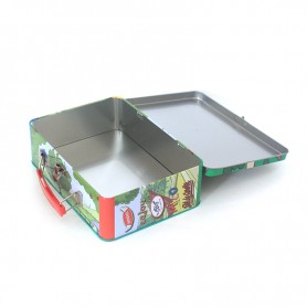 Small Rectangular Hinged Lid Lunch Tin Box With Handle For Children