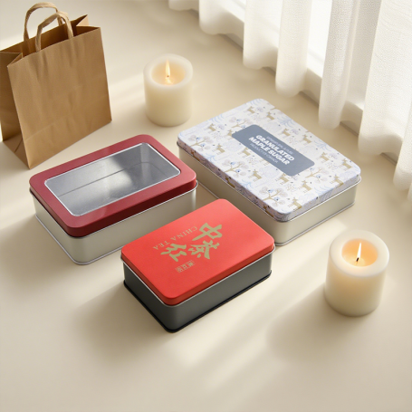 Emballage en boîte métallique rectangulaire imprimé sur mesure