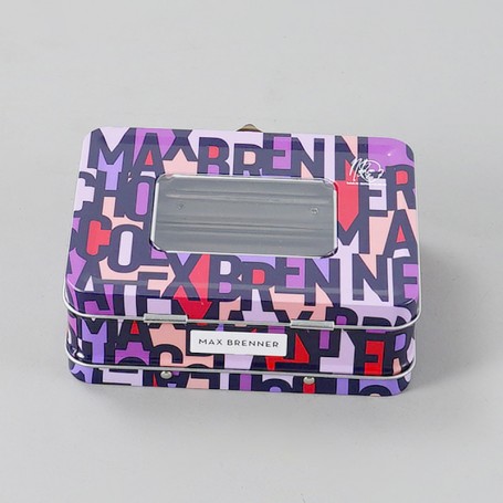 Individuell bedruckte rechteckige Blechdose mit Griff und Sichtfenster