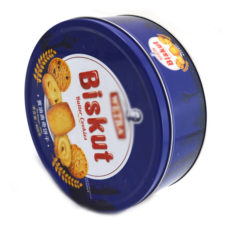 Boîte à biscuits au beurre bleu ronde personnalisée