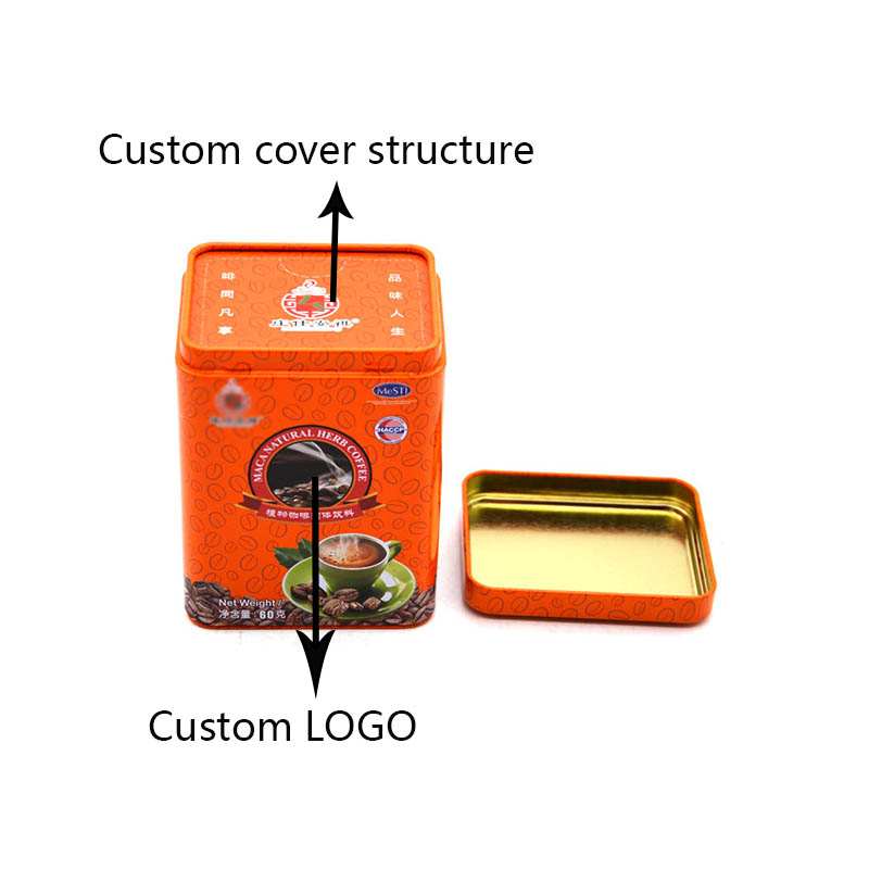 Custom rectangular orange coffee tin can