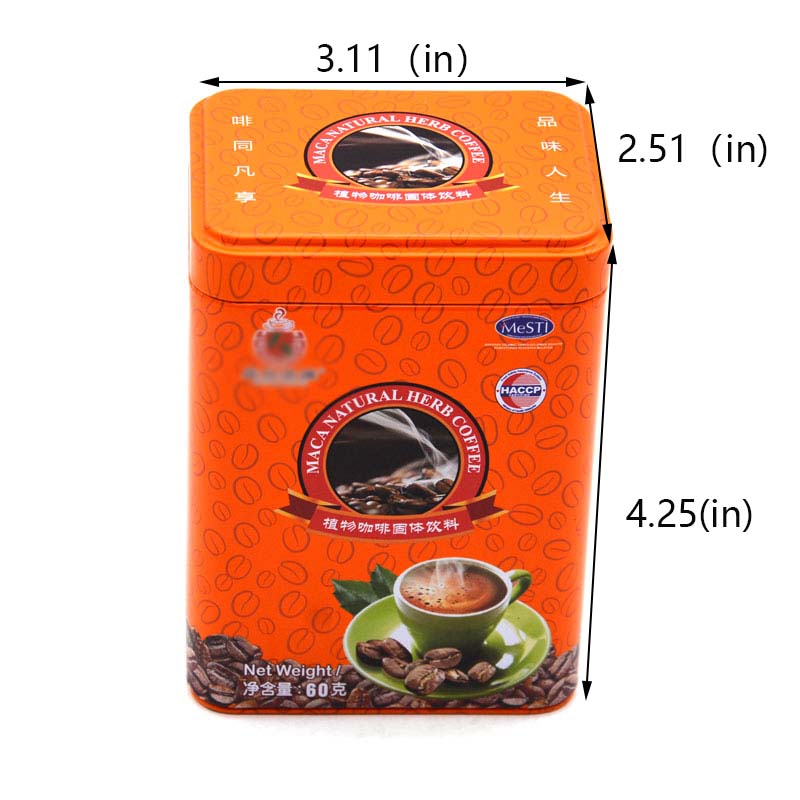 Customized rectangular orange coffee tin can size