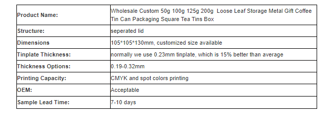 50-200g square coffee can parameters