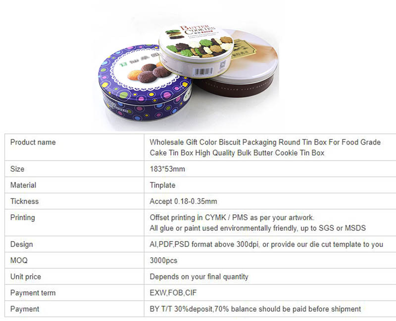 Round welcome cookie tin box parameters