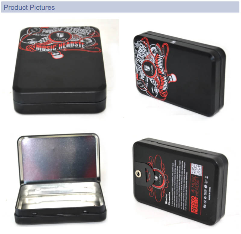 Black printed earphone packaging tin box series