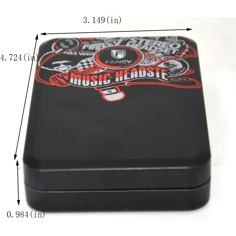 Black printed earphone packaging tin box size