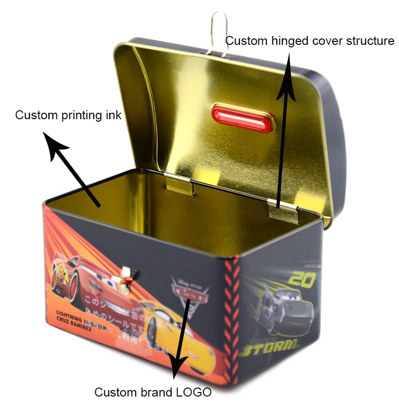 Customized toy car tin box with hinged lid and lock