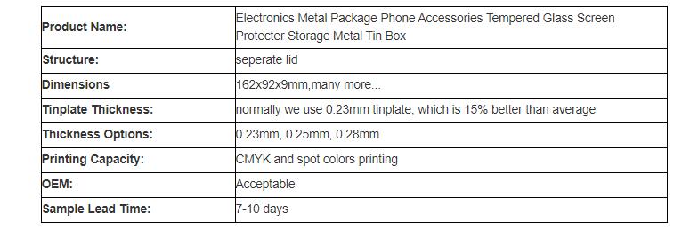 Mobile phone accessories storage tin box specifications