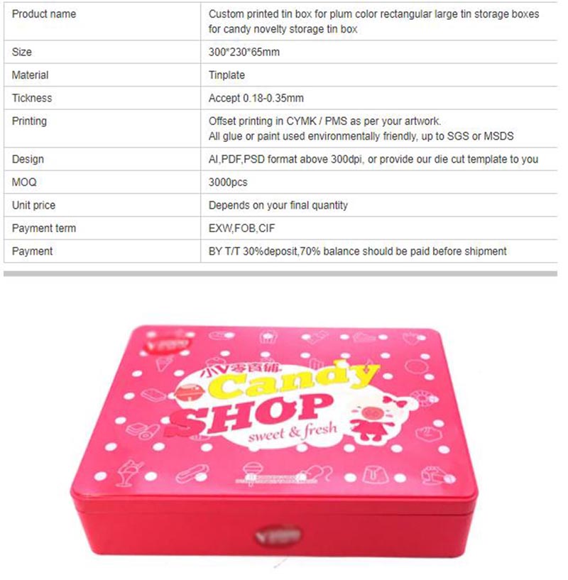 Children's gift candy tin box parameters