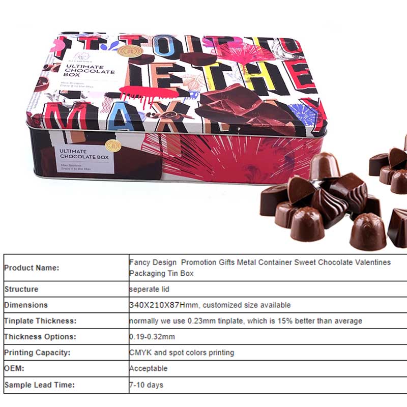 Valentine's Day Chocolate Packaging Tin Box Parameters