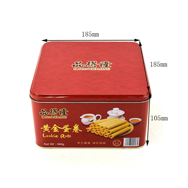 Customized square egg roll biscuit tin box size