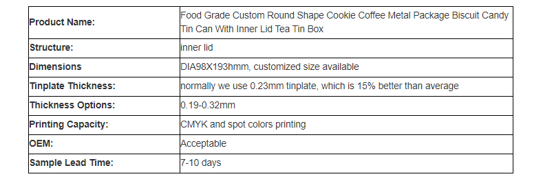 best 106g round tea tin can parameters