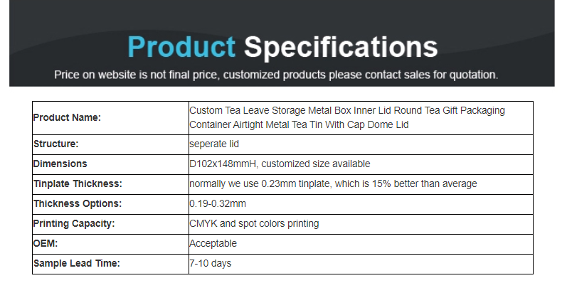 round tea tin can Parameters