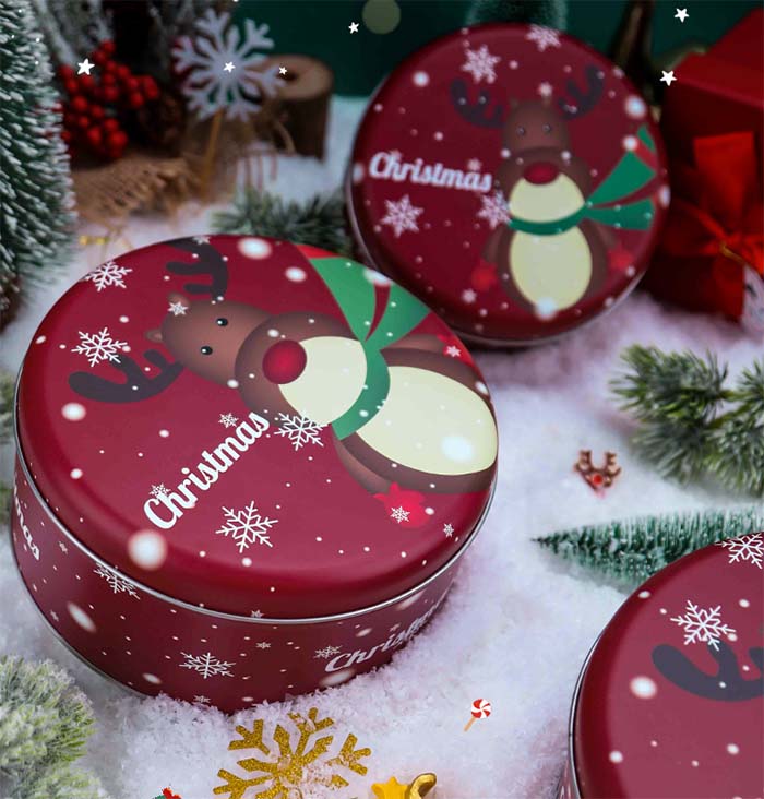 Round christmas gift biscuit tin box