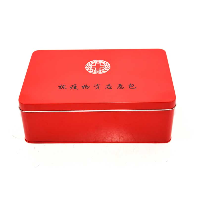 Metal medicine storage box with red cross
