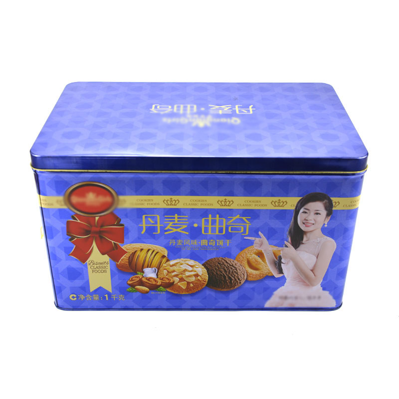 Custom blue biscuit tin box
