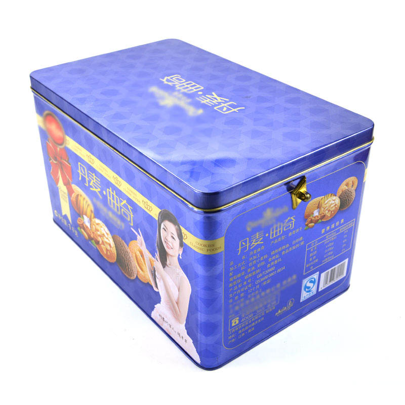 Cookie tin box with handle