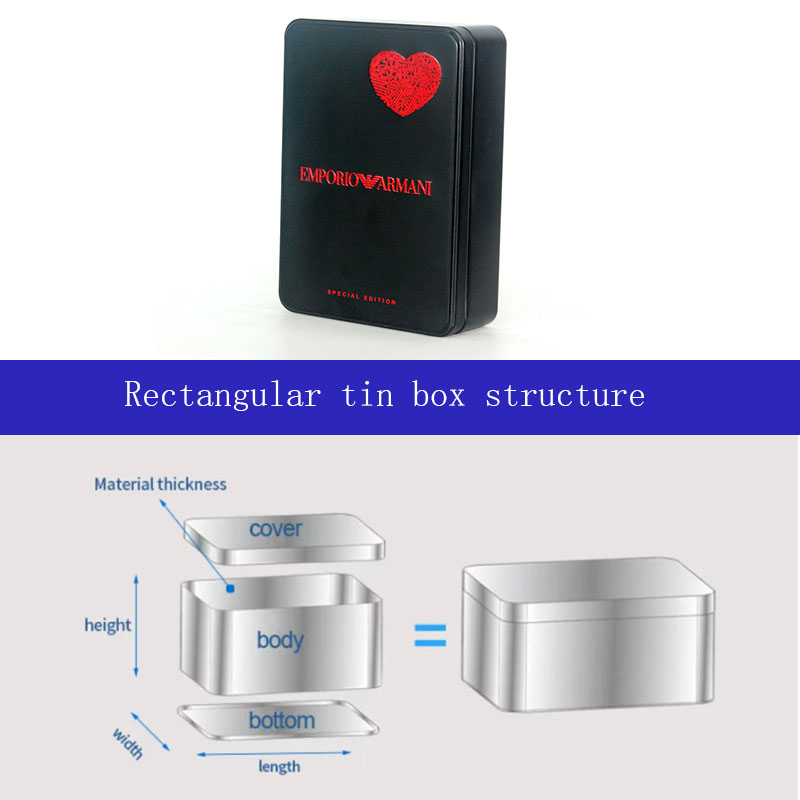 Customized rectangular cosmetic tin box structure