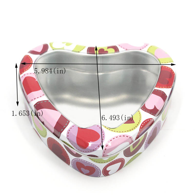 Dimensions of heart-shaped tin box with PVC window