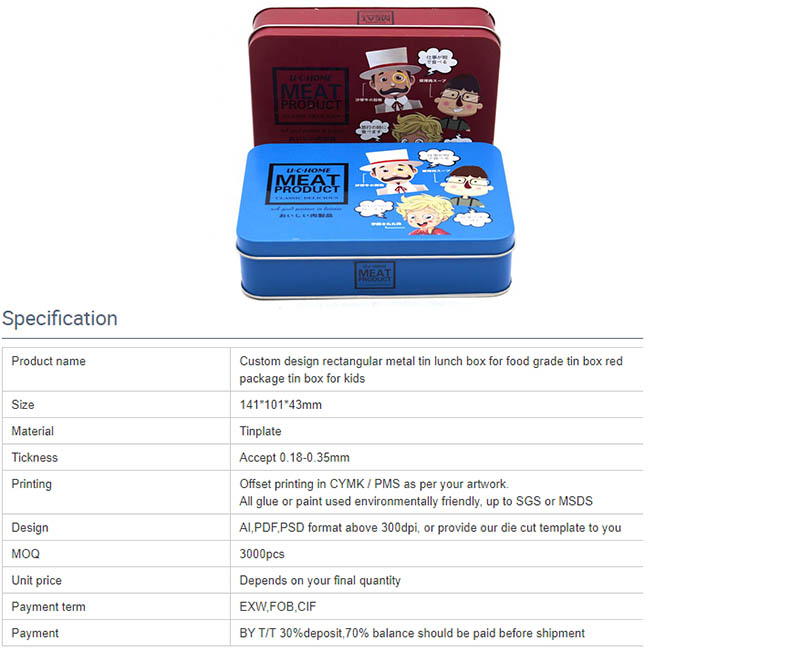 Parameters of high-quality rectangular lunch tin box