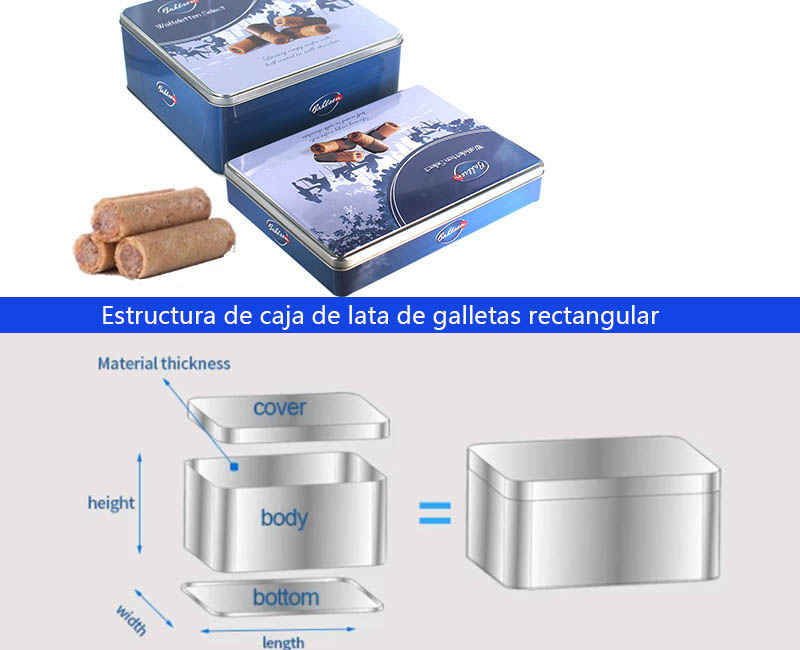 Estructura de caja de lata de galletas rectangular